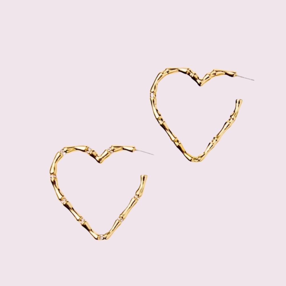 NWT Lilly Pulitzer Bamboo Heart Hoop Earrings Gold Metallic